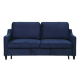 Adelia convertible navy velvet sofa angled view