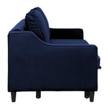 Room setting with Adelia navy velvet convertible sofa and pull-out bed