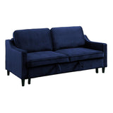 Side view of Adelia navy velvet convertible sofa with pull-out bed