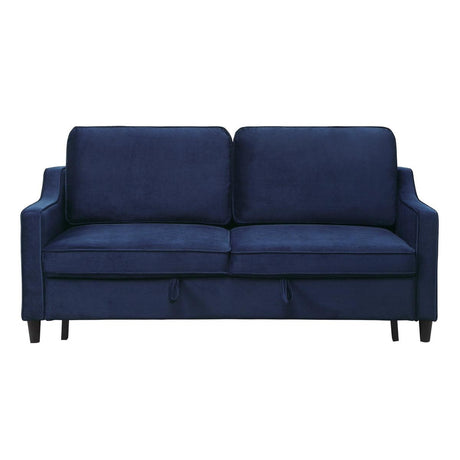 Adelia navy velvet fabric convertible sofa with pull-out bed front view