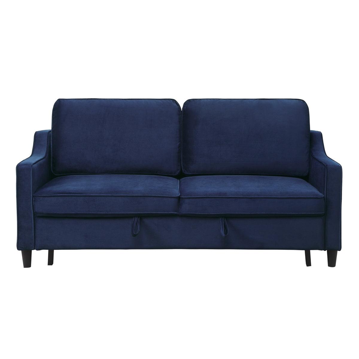 main view of Adelia Navy Velvet Fabric Convertible Sofa With Pull out Bed bed