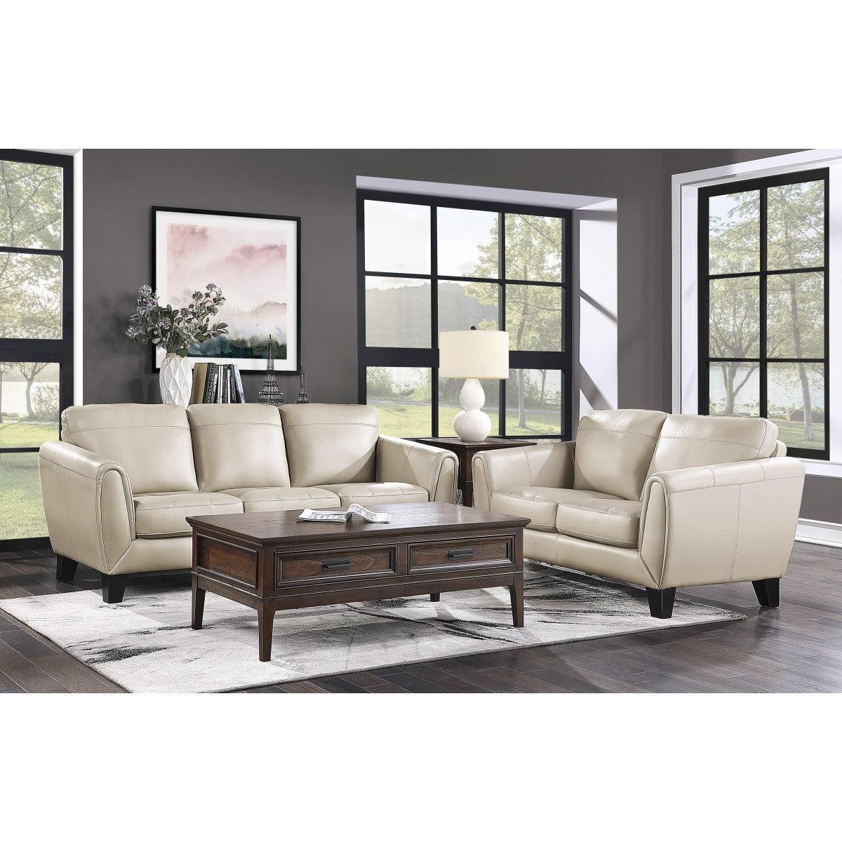 Morelia Beige Loveseat with nailhead trim detail