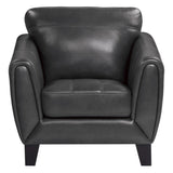 Spivey chair front angle showing dark gray top grain leather upholstery