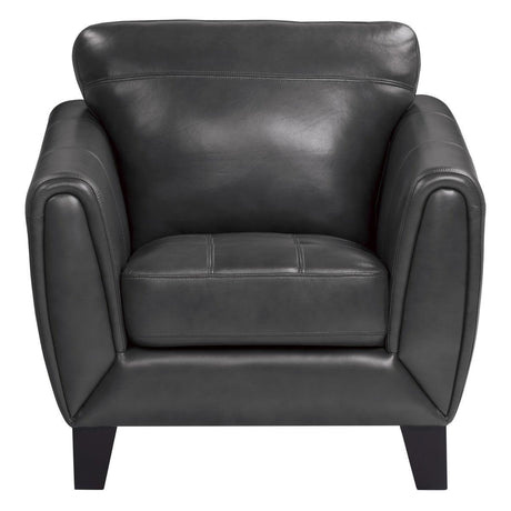 Spivey chair front angle showing dark gray top grain leather upholstery
