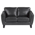 Spivey Dark Gray Wood Top Grain Leather Where The Body Touches, All Else Faux Leather Love Seat - Ella Furniture