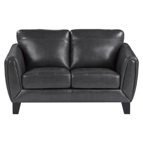 Spivey Dark Gray leather love seat front view