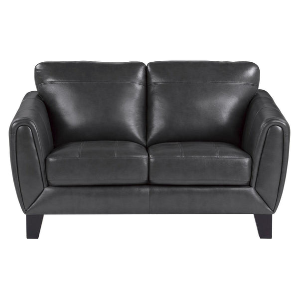 Spivey Dark Gray leather love seat front view