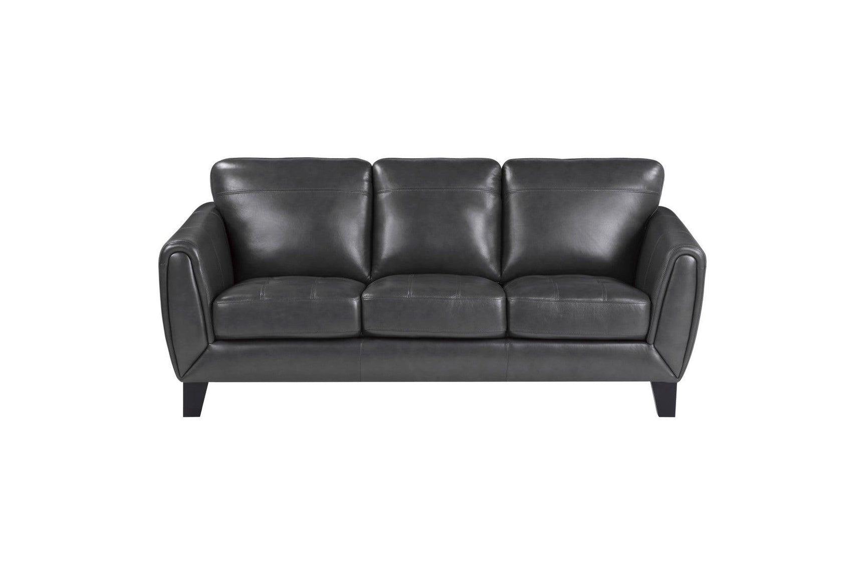 Front view of Spivey sofa in dark dray leather