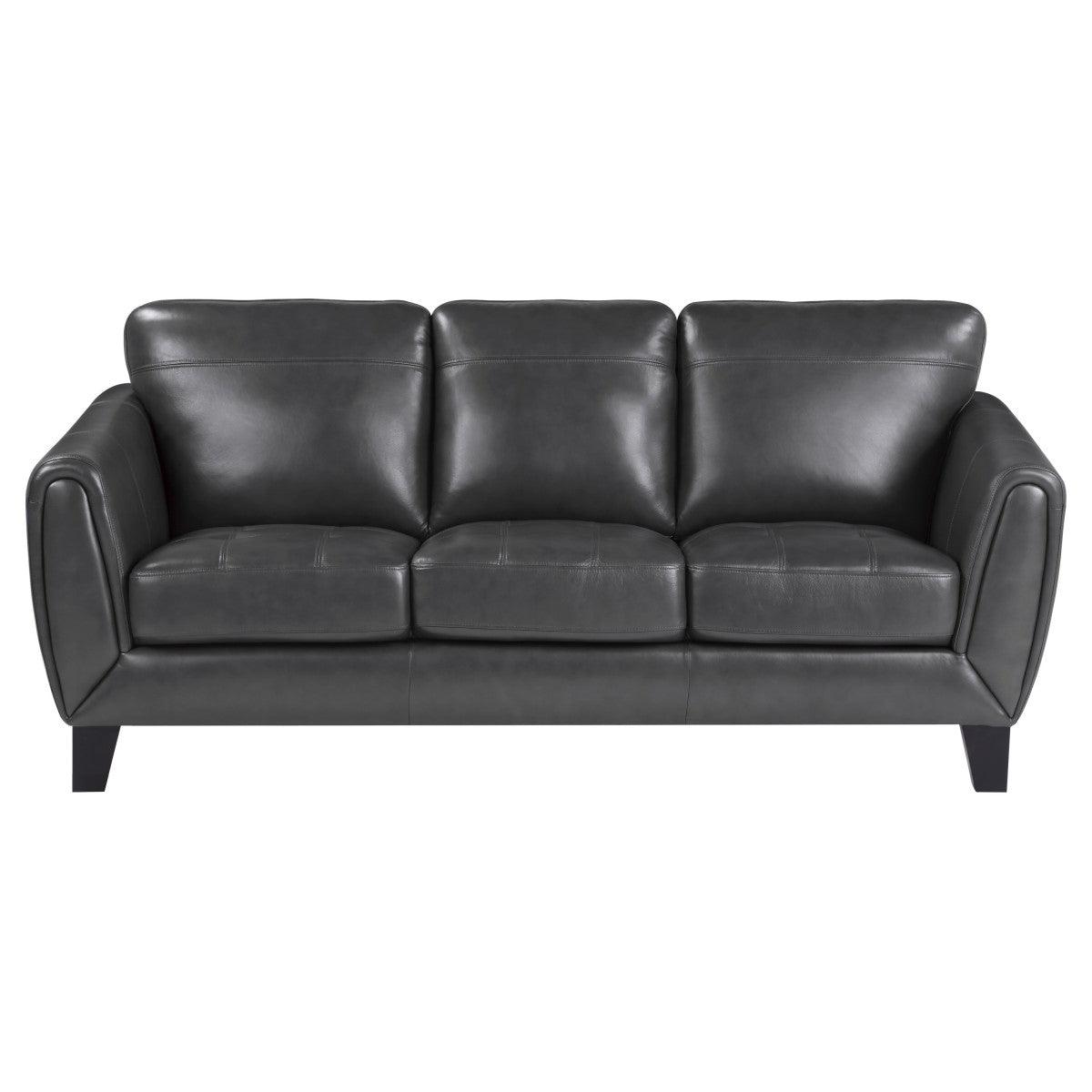 Spivey Dark Gray Solid Wood Top Grain Leather Where The Body Touches, All Else Faux Leather Sofa - Ella Furniture
