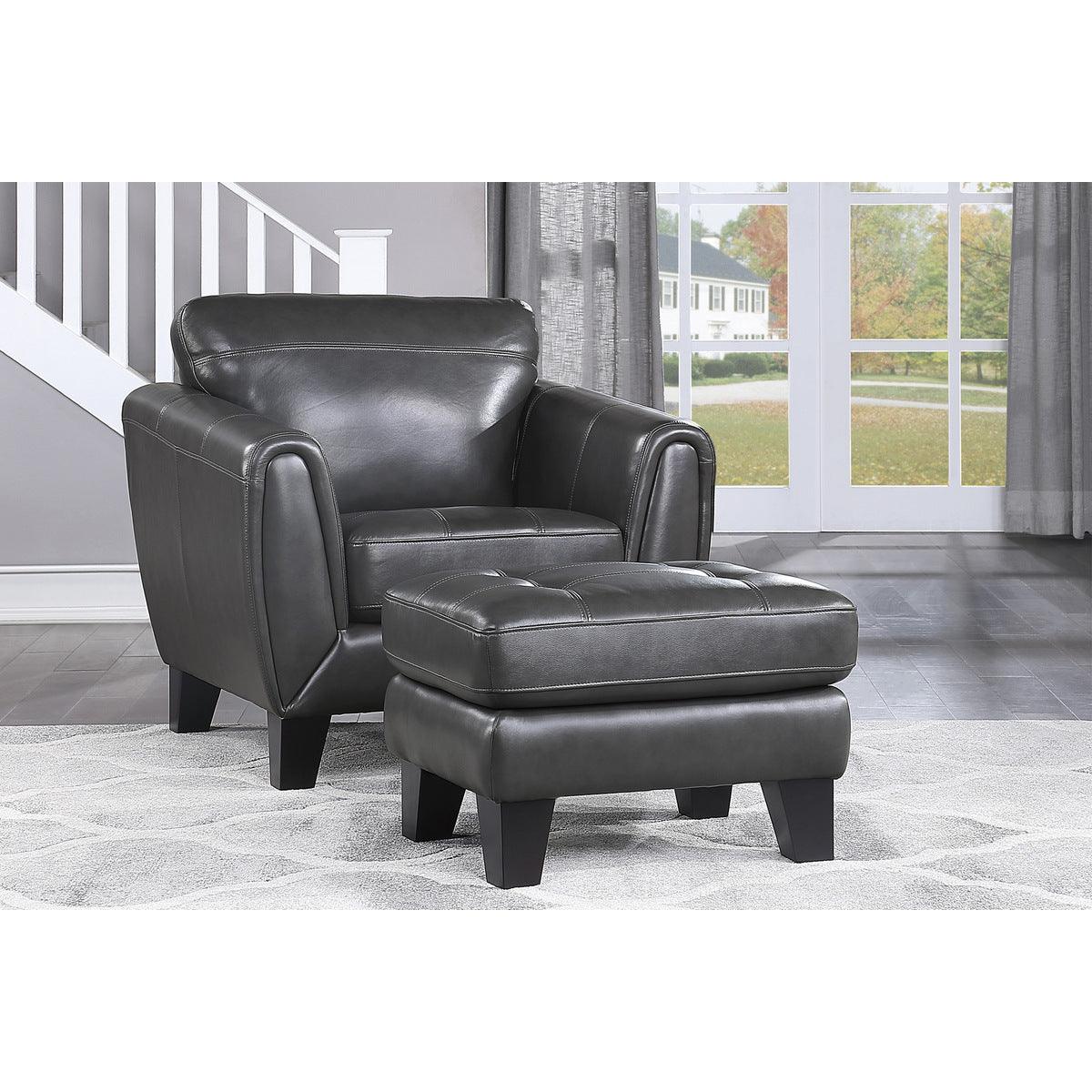 Spivey Dark Gray Leather and Faux Leather Ottoman diagonal seating angle