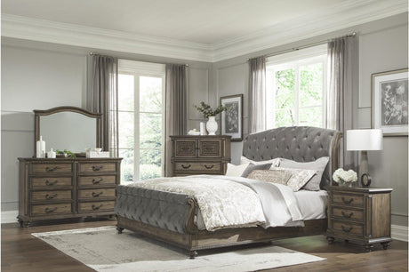 front view of Rachelle Gray Velvet Upholstered Tufted Sleigh Bedroom Set bed