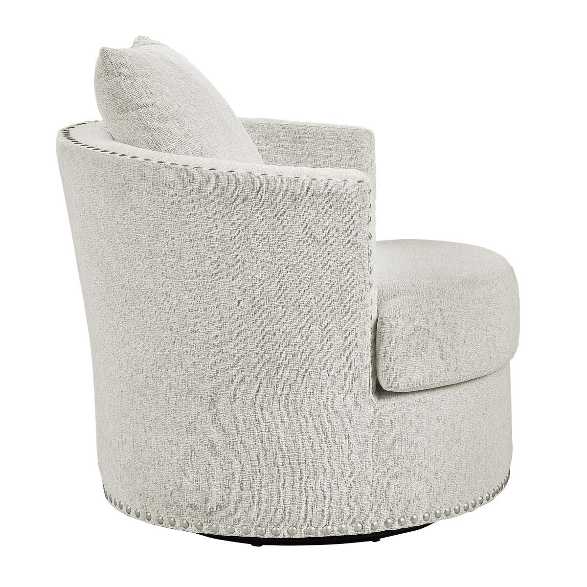 Morelia Beige Chenille Fabric Swivel Accent Chair angled side view
