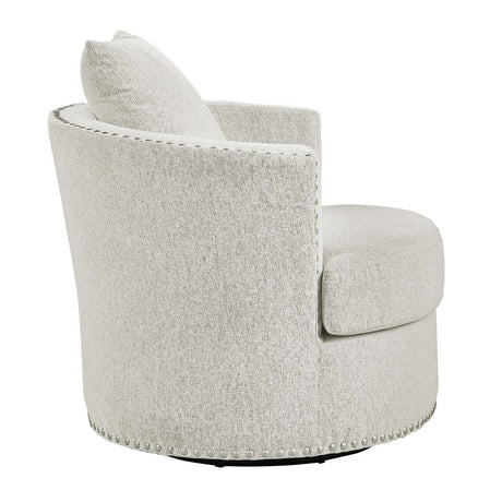 Morelia Beige Chenille Fabric Swivel Accent Chair angled side view