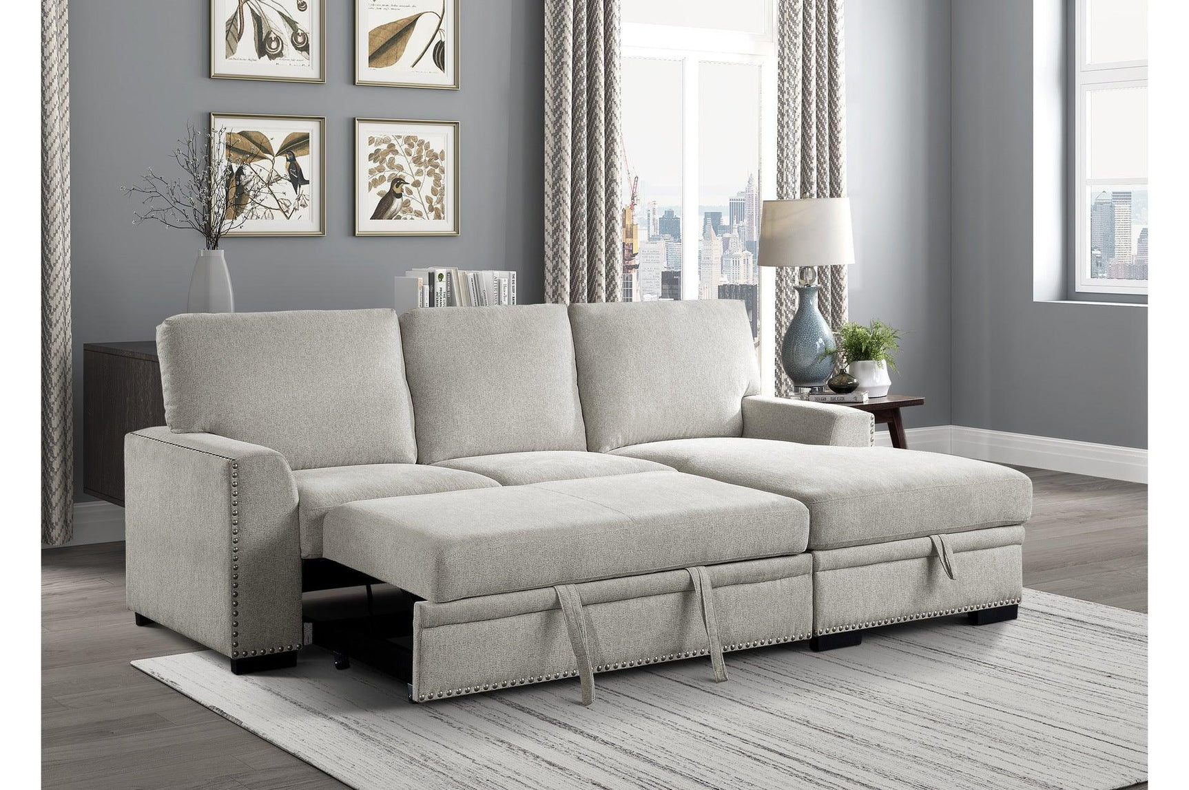 Morelia Beige Fabric Living Room Set sofa front and loveseat side view
