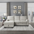 Close-up of hidden storage in left chaise of sectional