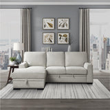 Close-up of hidden storage in left chaise of sectional