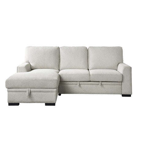 Front view of Morelia Beige Fabric 2-Piece Sectional with Pull-Out Bed and Left Chaise sofa