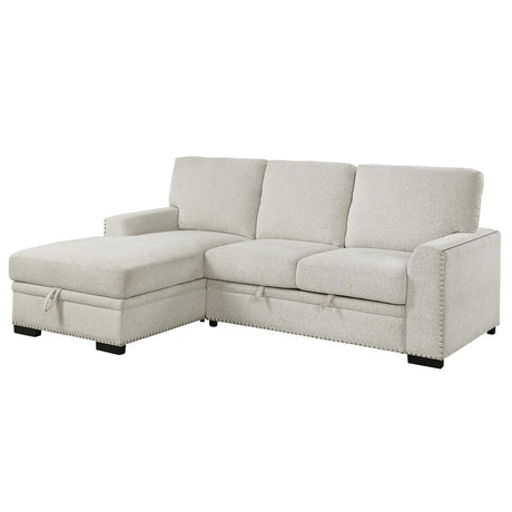 Side view of Morelia Beige Fabric sectional sofa with left chaise