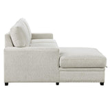 Close detail of fabric and frame on Morelia Beige sectional sofa