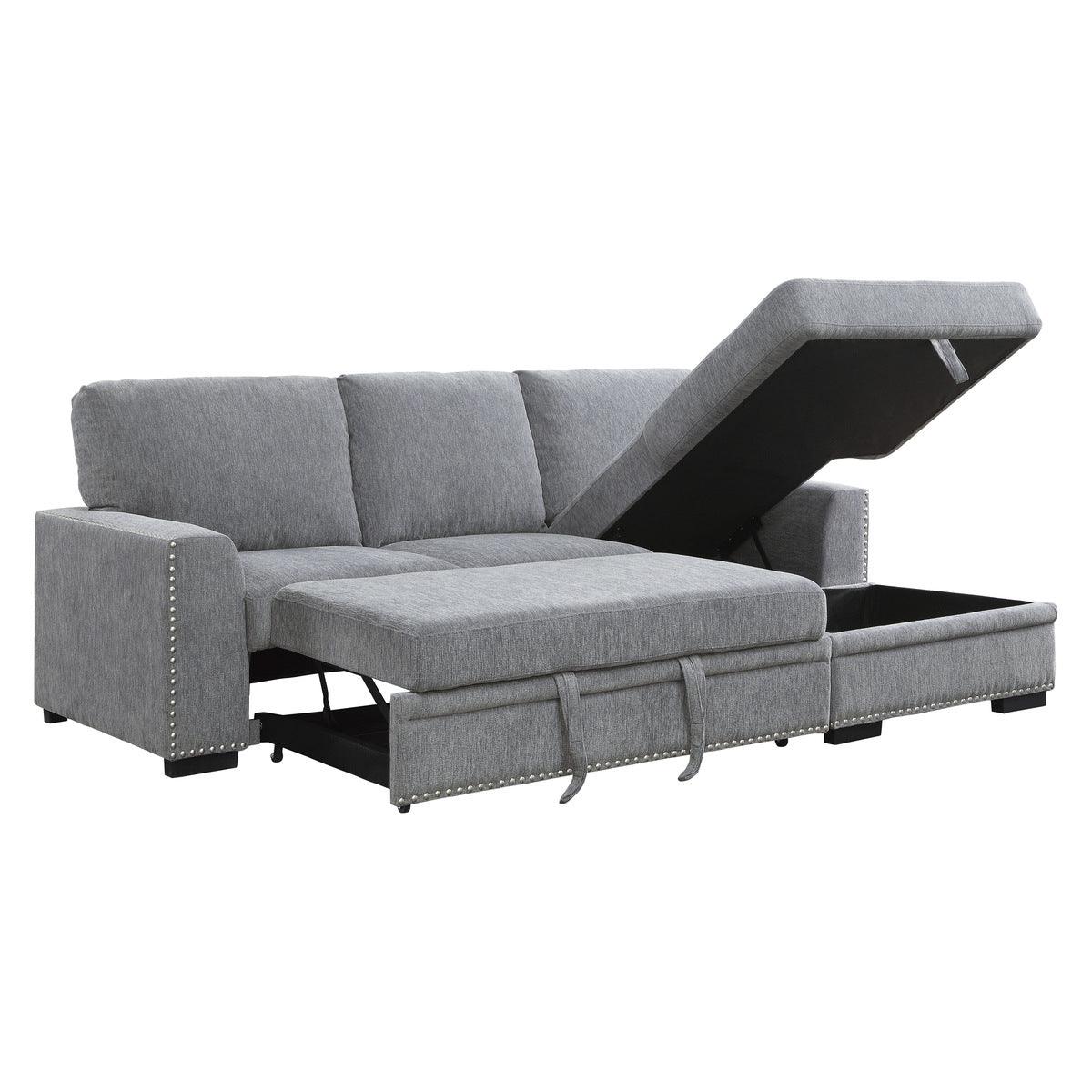 Side view of sectional sofa showing open pull-out bed