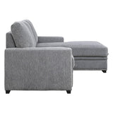 Room view of Morelia gray fabric sectional sofa with right chaise