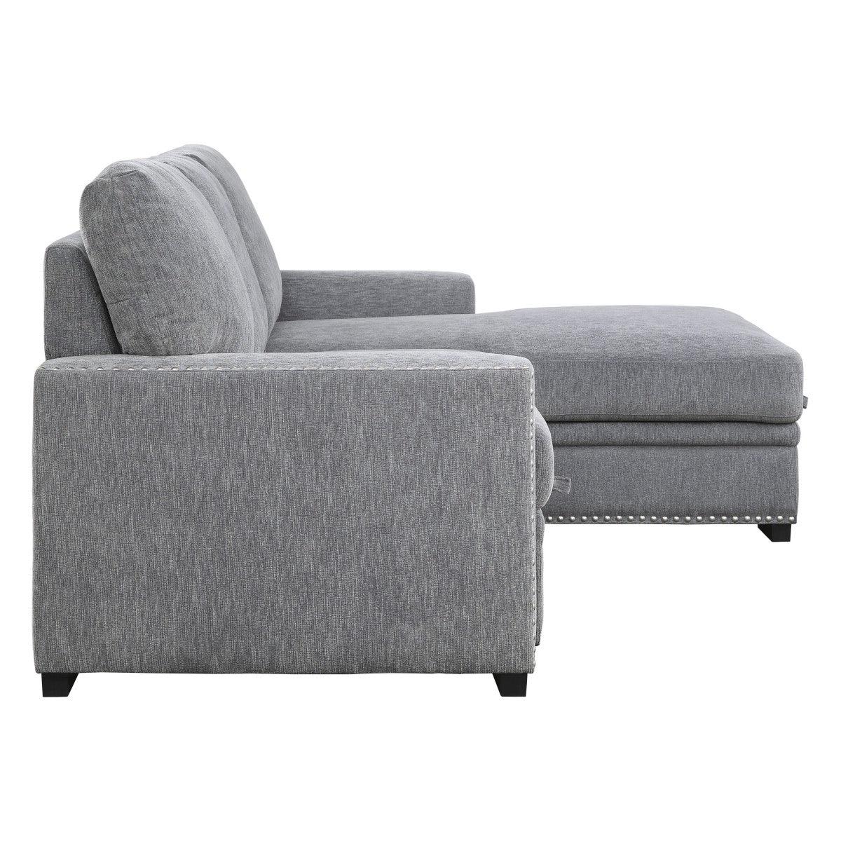 Room view of Morelia gray fabric sectional sofa with right chaise