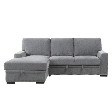 Front view of Morelia Gray 2-Piece Sectional sofa with left chaise