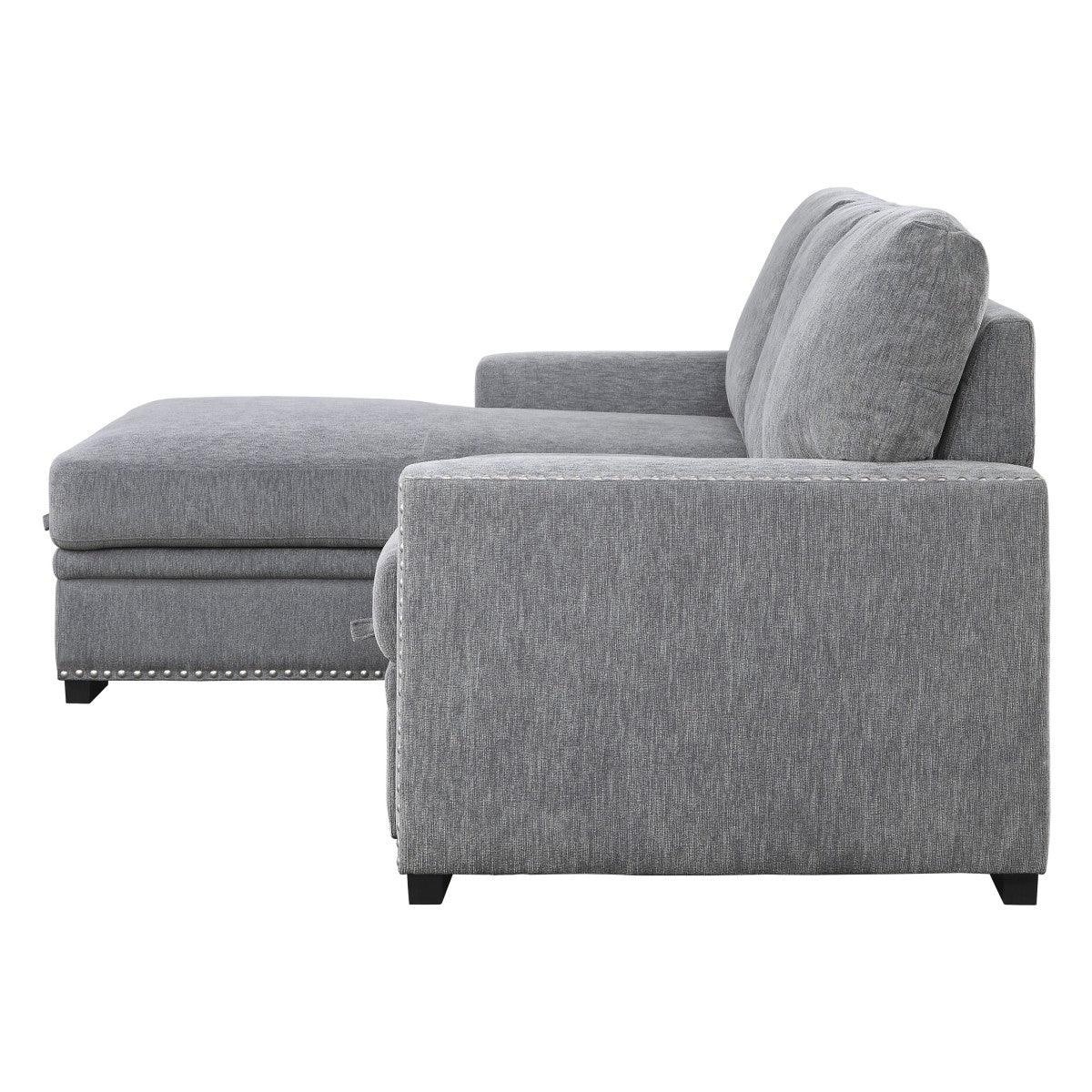 Room view showing Morelia gray sectional sofa with left chaise