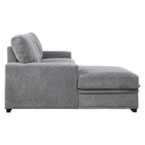 Close-up detail of gray chenille fabric upholstery