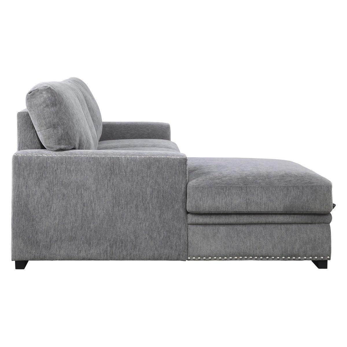 Close-up detail of gray chenille fabric upholstery
