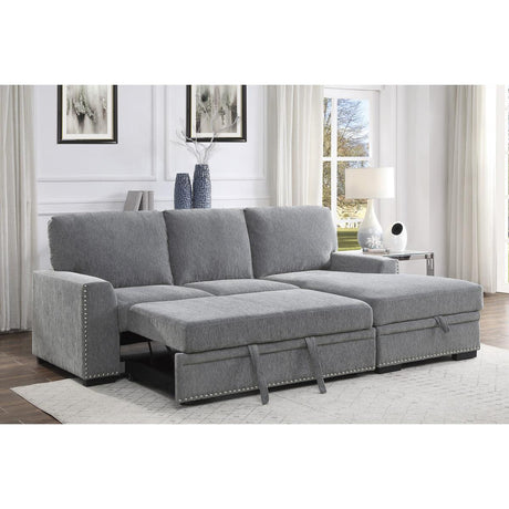 Living room setting with Morelia gray fabric sectional sofa