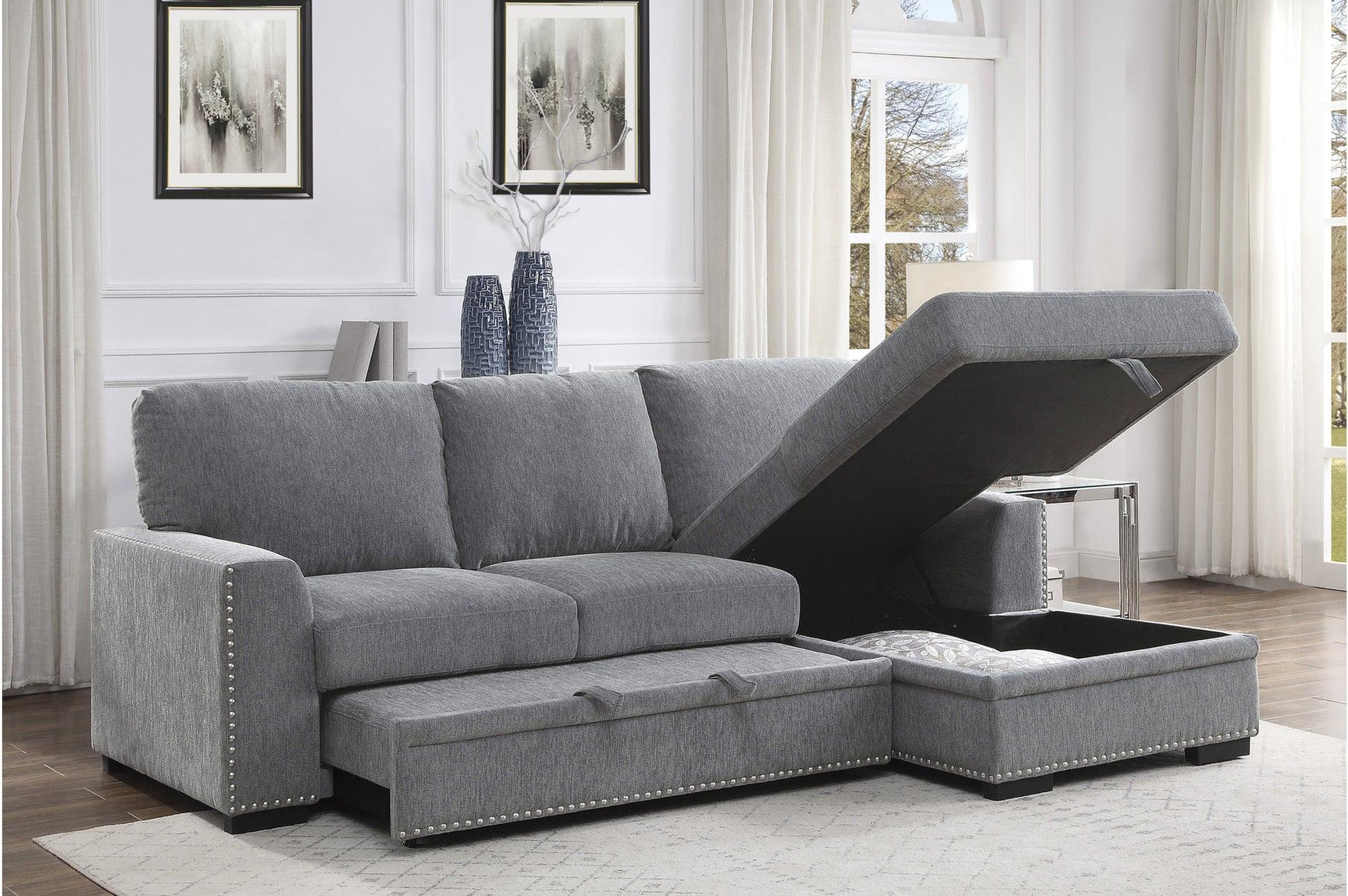 Detailed fabric close-up of Morelia dark gray set