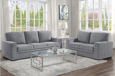 Morelia dark gray fabric sofa and loveseat main view