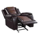 Briscoe Brown Two-Tone Faux Leather Glider Reclining Chair reclined position