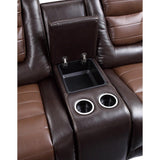 Center console with cup holders on the Briscoe loveseat