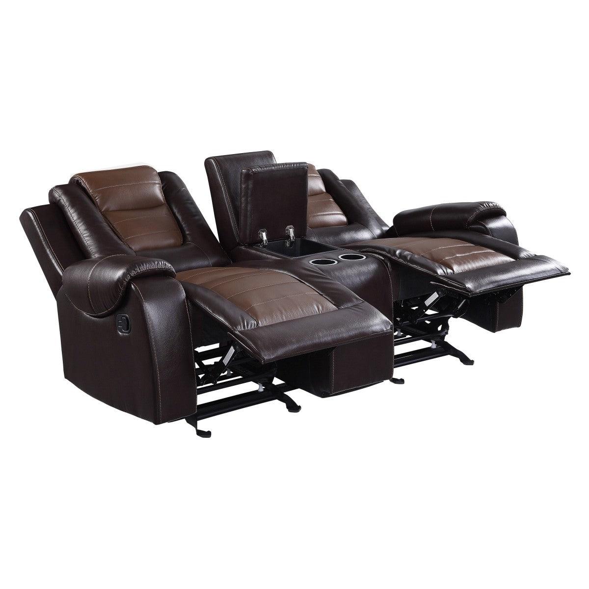 Briscoe loveseat fully reclined showing footrest extended