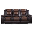 Briscoe 2-Tone Light Brown and Dark Brown Faux Leather Double Reclining Sofa frontal view
