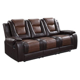 Briscoe 2-Tone Light Brown and Dark Brown Faux Leather Double Reclining Sofa side view