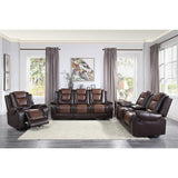 Briscoe 2-Tone Light Brown and Dark Brown Faux Leather Double Reclining Sofa seating detail