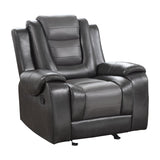 Side view of Briscoe Glider Reclining Chair with light and dark gray upholstery