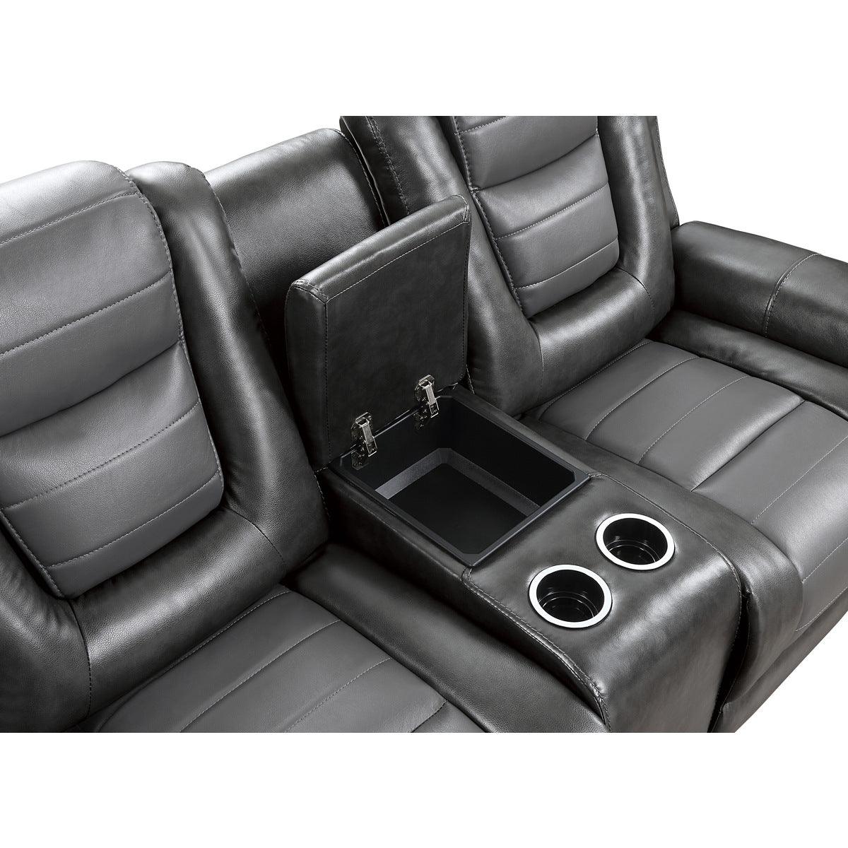 Center console with two cup holders and storage compartments