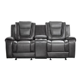 Briscoe gray faux leather double glider reclining loveseat front angle