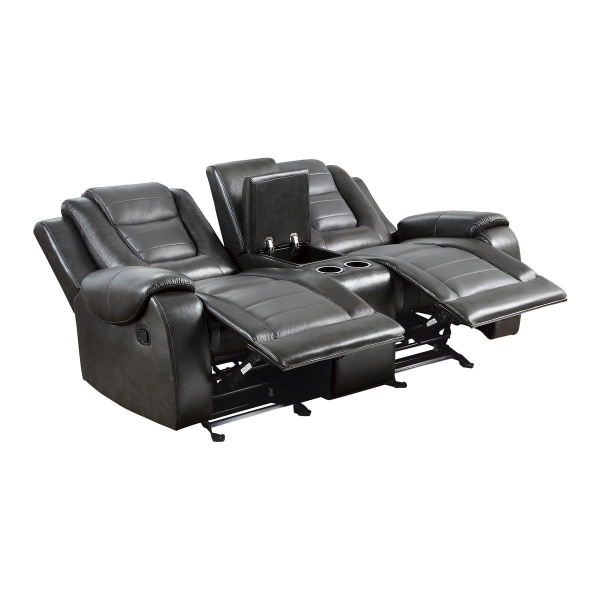 Briscoe loveseat opened recline showing leg rest