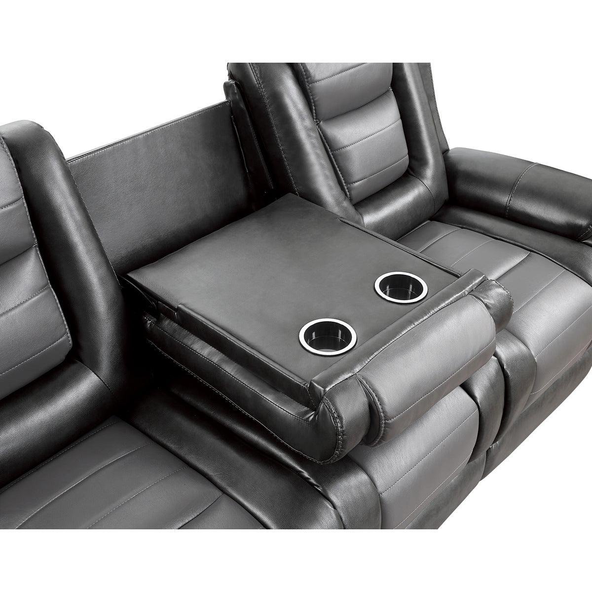 Center drop-down cup holders on Briscoe Double Reclining Sofa