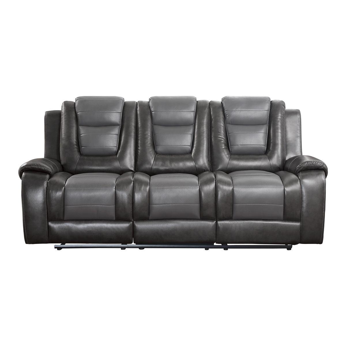 Briscoe 2-Tone Gray Faux Leather Double Reclining Sofa front view