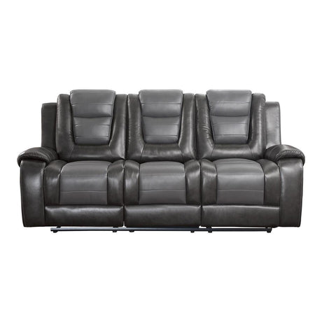 Briscoe 2-Tone Gray Faux Leather Double Reclining Sofa front view