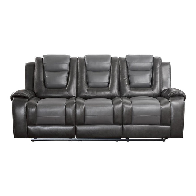 Briscoe 2-Tone Gray Faux Leather Double Reclining Sofa front view