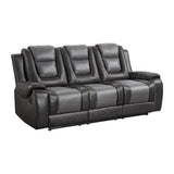 Side angle of Briscoe 2-Tone Gray Faux Leather Double Reclining Sofa
