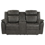 Centeroak brownish gray microfiber double reclining loveseat front view