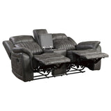 Centeroak loveseat open with recliners extended and center console visible